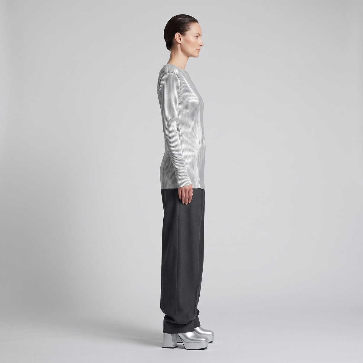 ACT N1 Silver Metallic Pleated Top - view 4