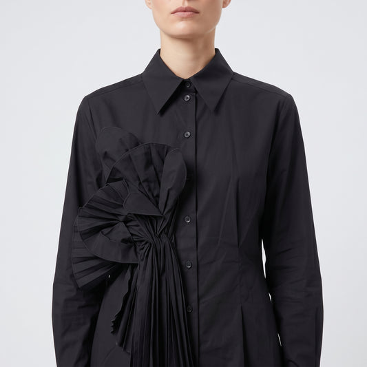 ALBERTA FERRETTI Pleated Architectural Black Cotton Shirt - view 2