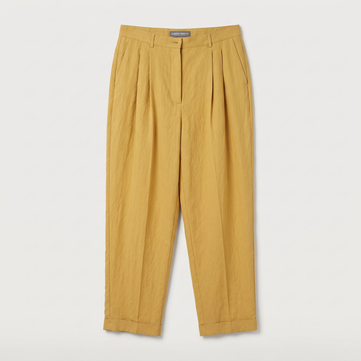Gold Pleated High-Waisted Trousers
