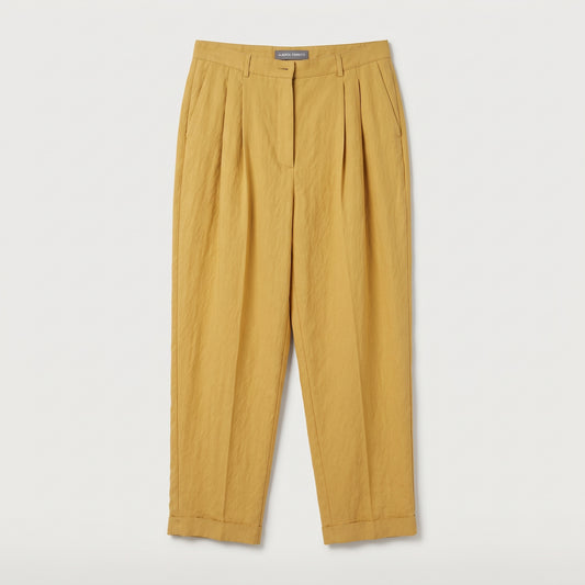 ALBERTA FERRETTI Gold Pleated High-Waisted Trousers