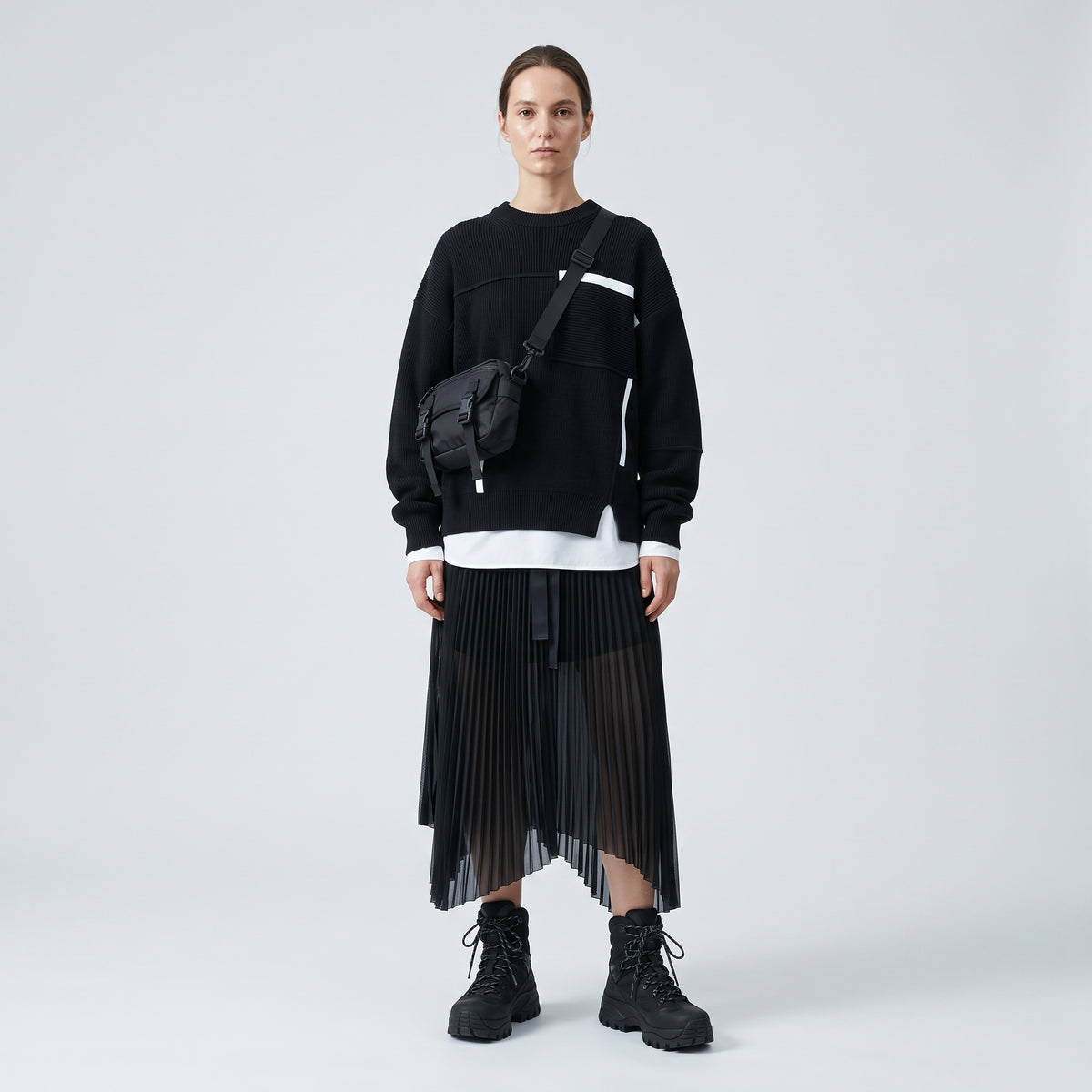 Asymmetric Pleated Midi Skirt