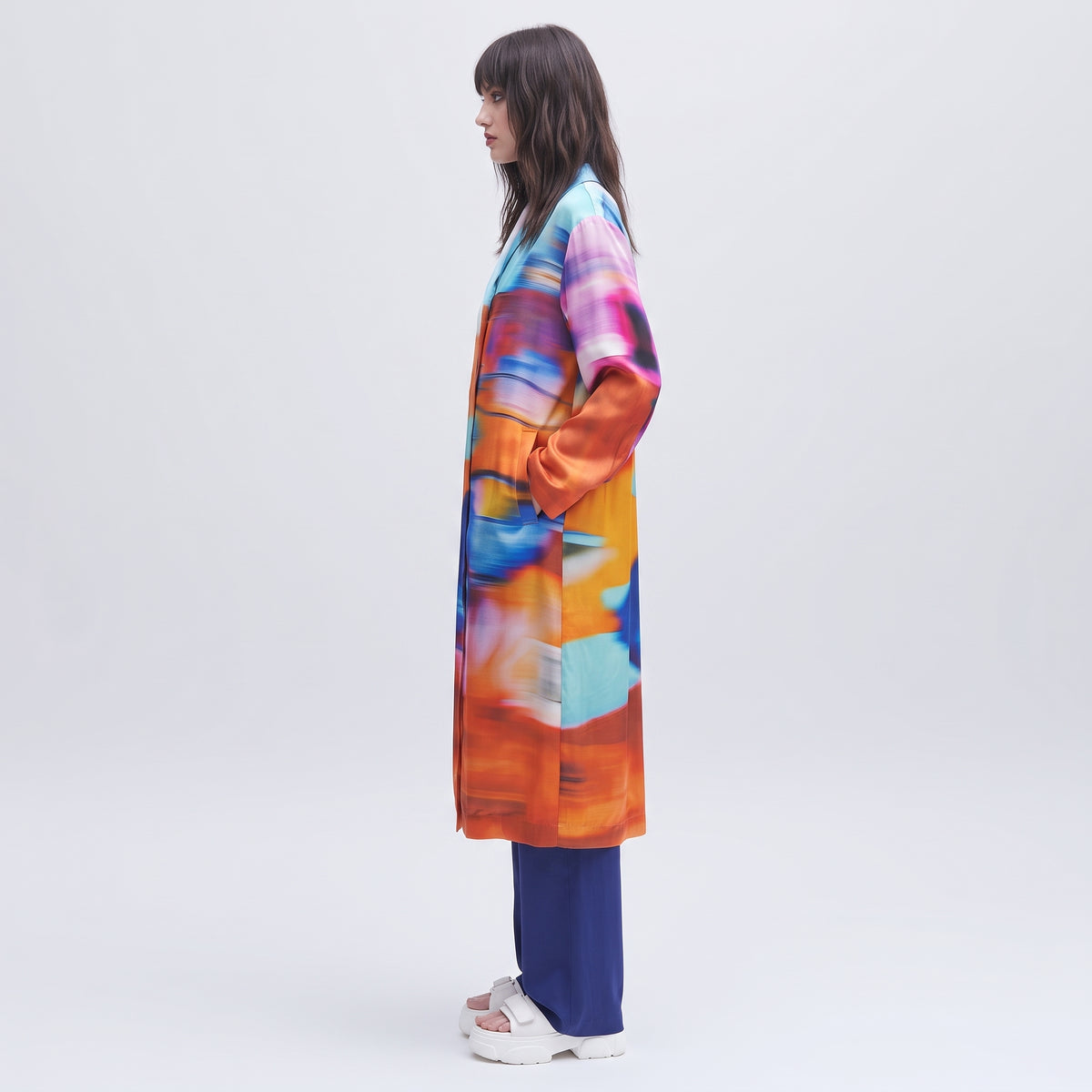 Abstract Print Satin Shirt Dress