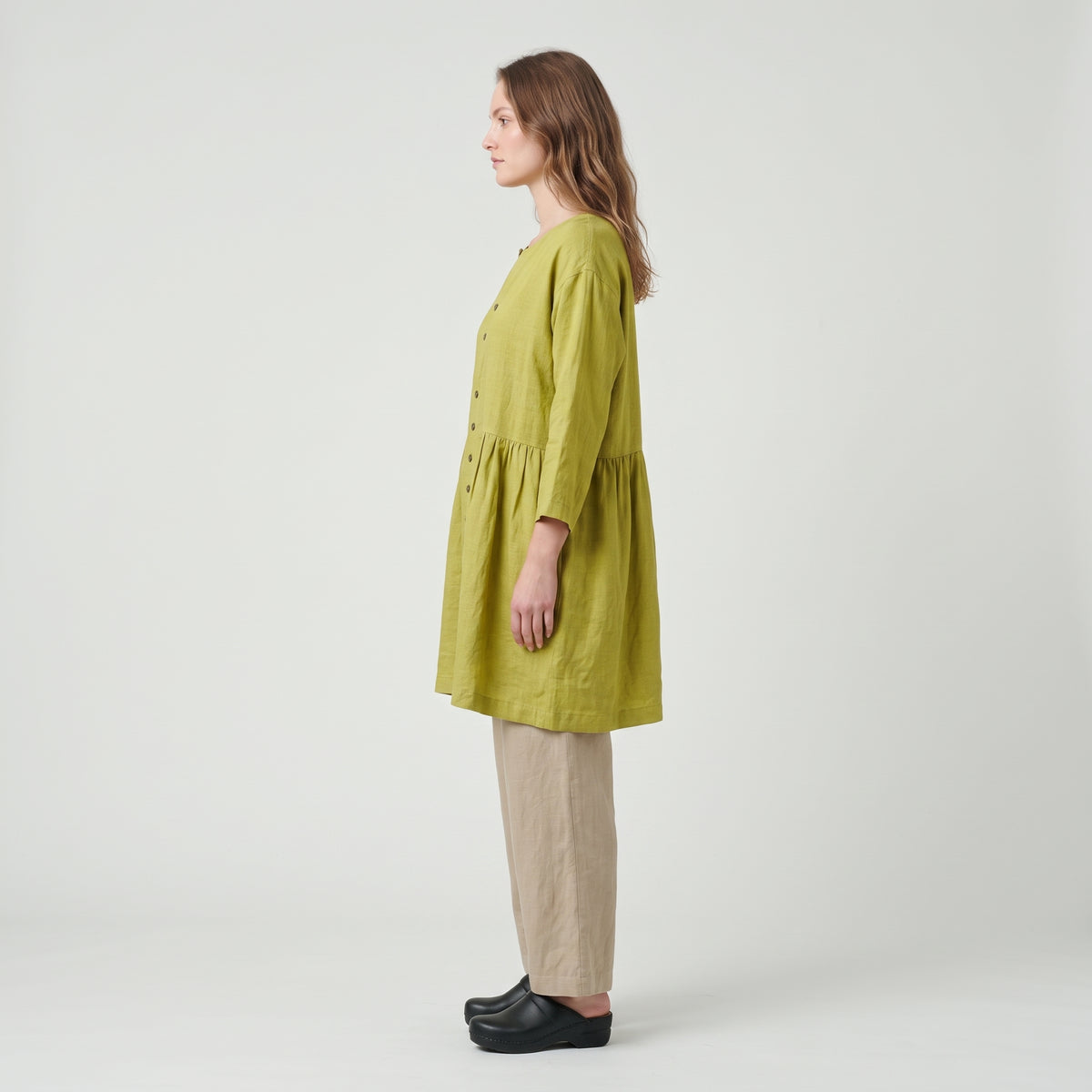 ESKANDAR Gold Green Linen Tunic Shirt - view 4