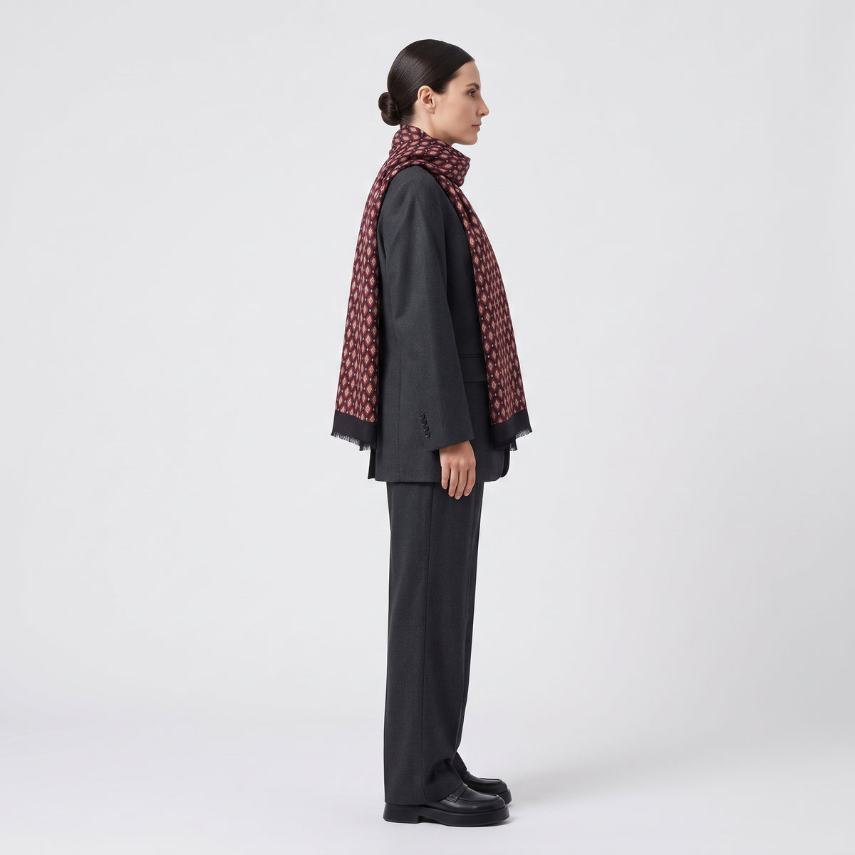 Diamond Pattern Fringed Silk Stole