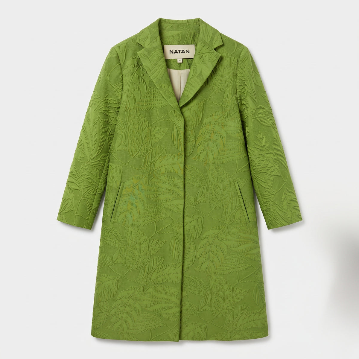 Textured Leaf Print Spring Coat