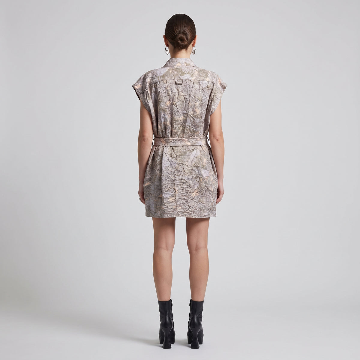 Crinkle Printed Belted Vest
