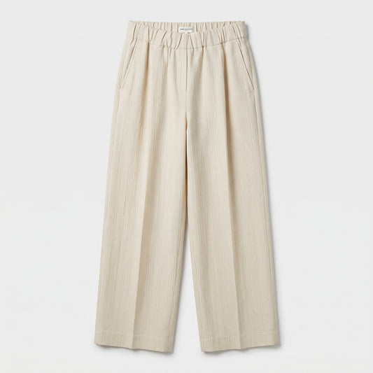 Ecru Textured Wide Leg Pants