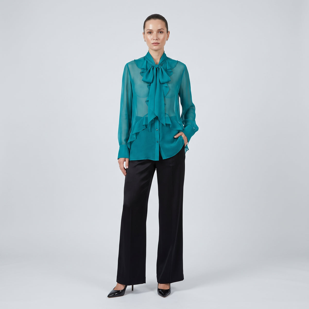 ALBERTA FERRETTI Sheer Ruffled Pussy-Bow Blouse - view 3