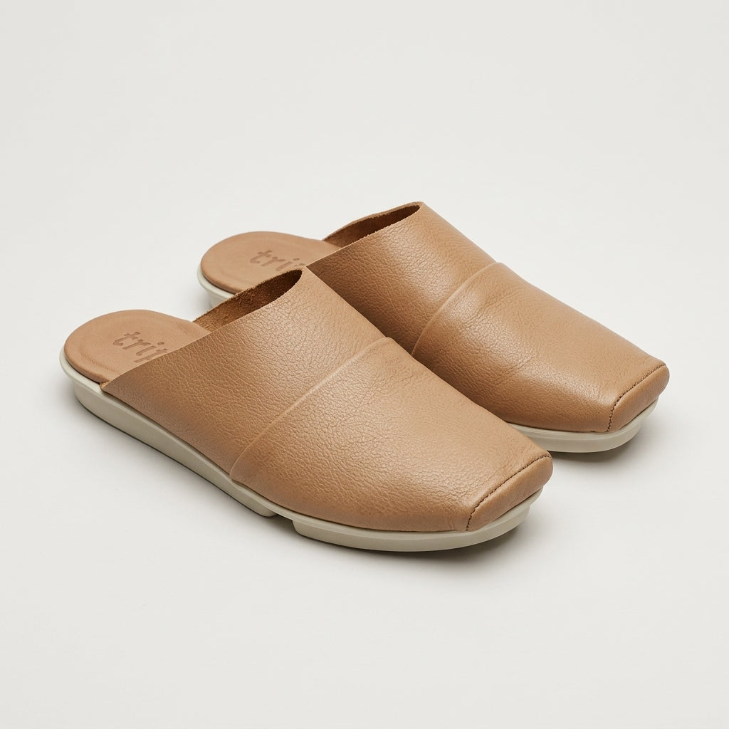 Minimalist Beige Leather Mules