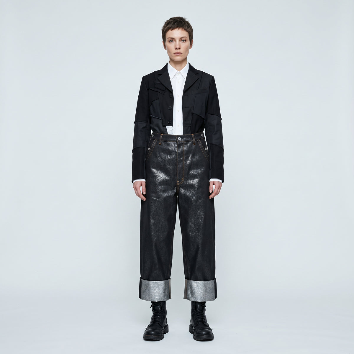 Metallic Cuff Wide Leg Trousers