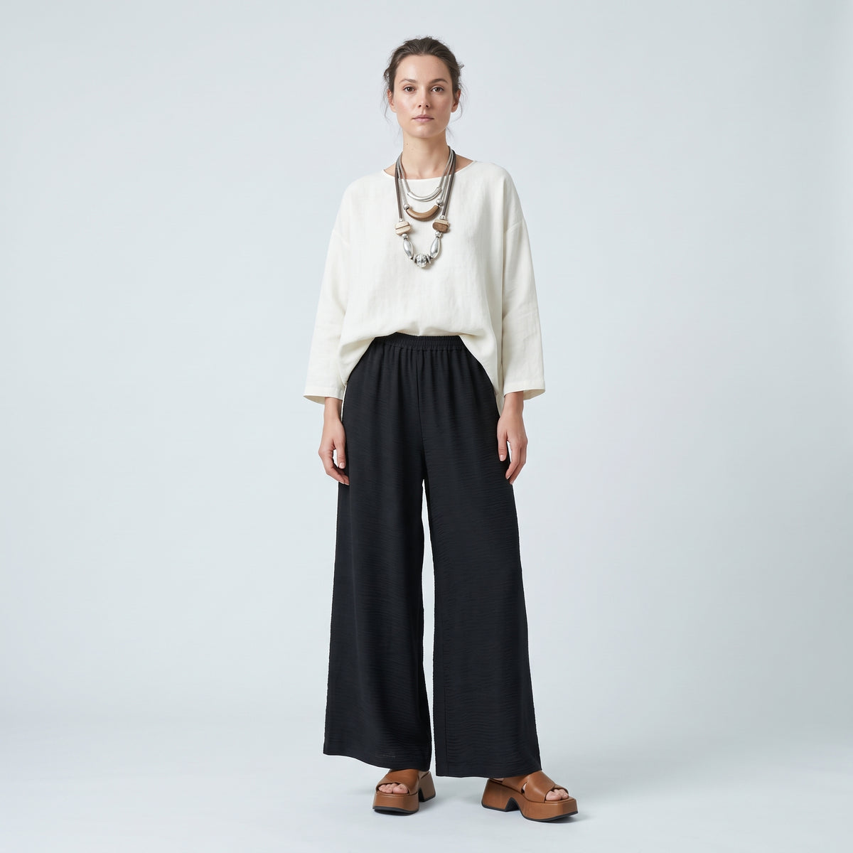 ESKANDAR Black Wide-Leg Textured Trousers - view 3