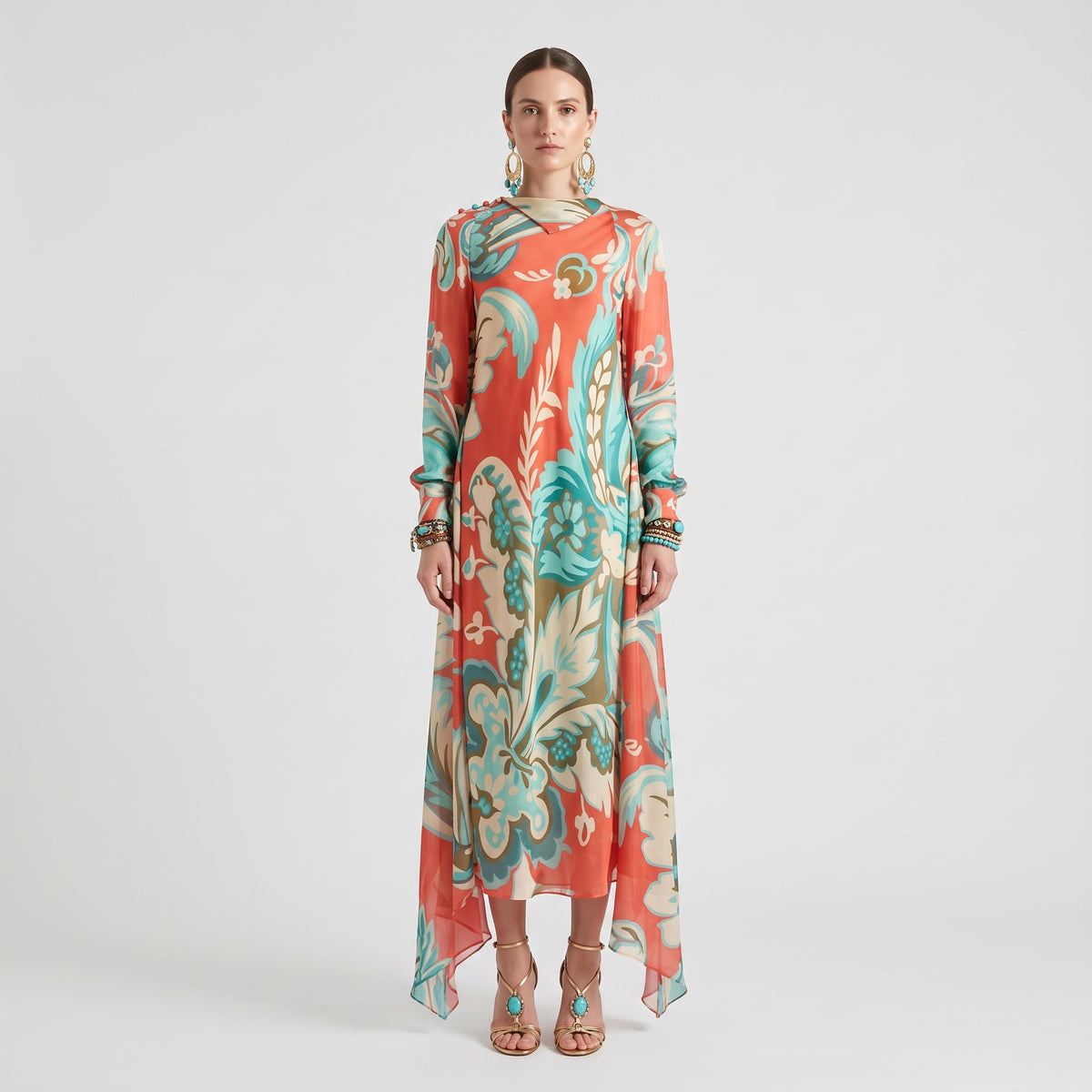 ETRO Orange Paisley Asymmetric Dress - view 3