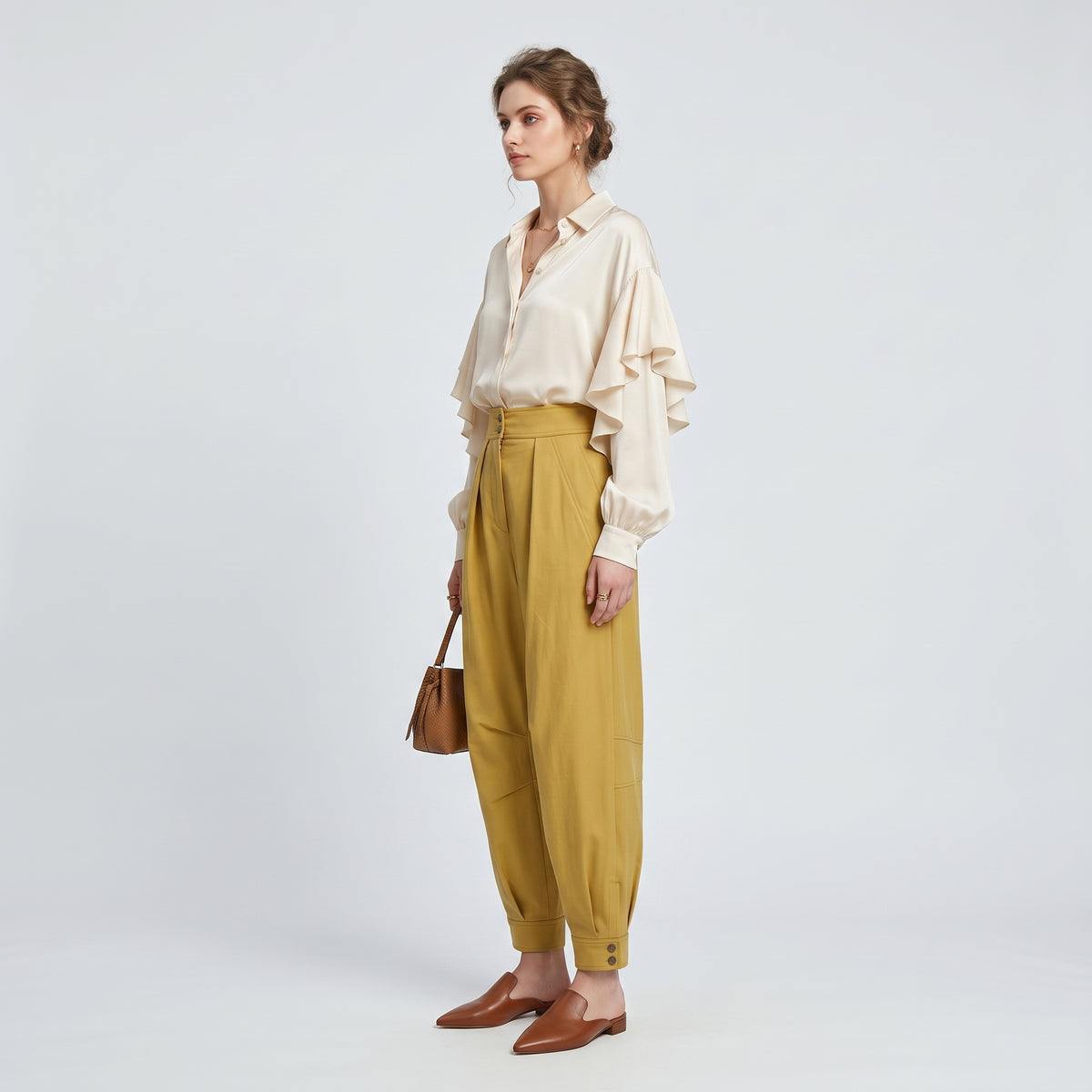 High-Waisted Pleated Tapered Pants