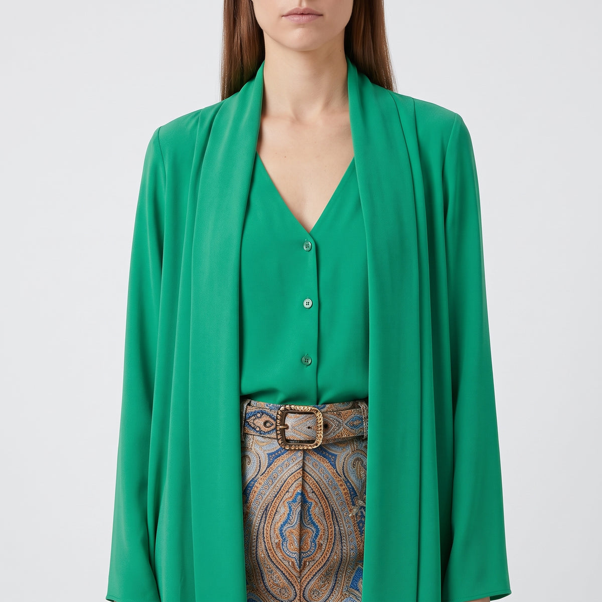 Elegant Draped Green Layered Blouse