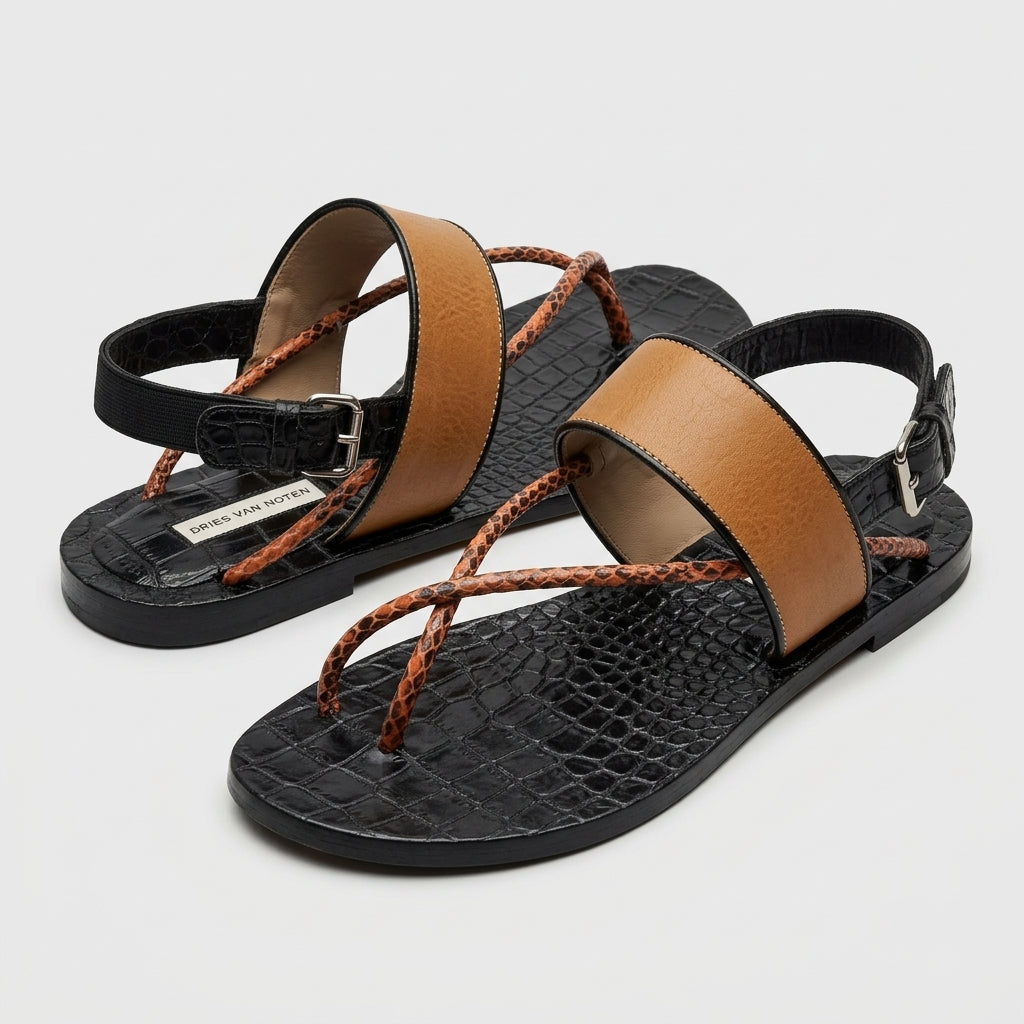DRIES VAN NOTEN Snakeskin Embossed Leather Sandals - view 2