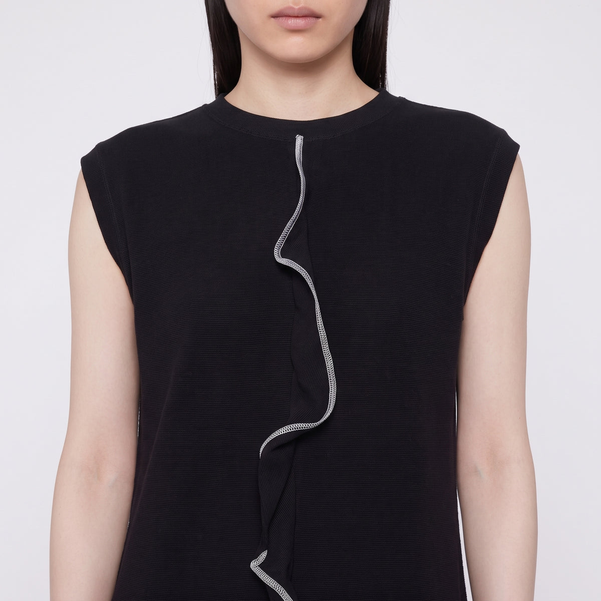 Black Ruffled Seam Dress