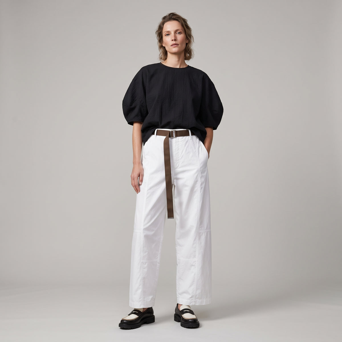 White Belted Wide-Leg Trousers
