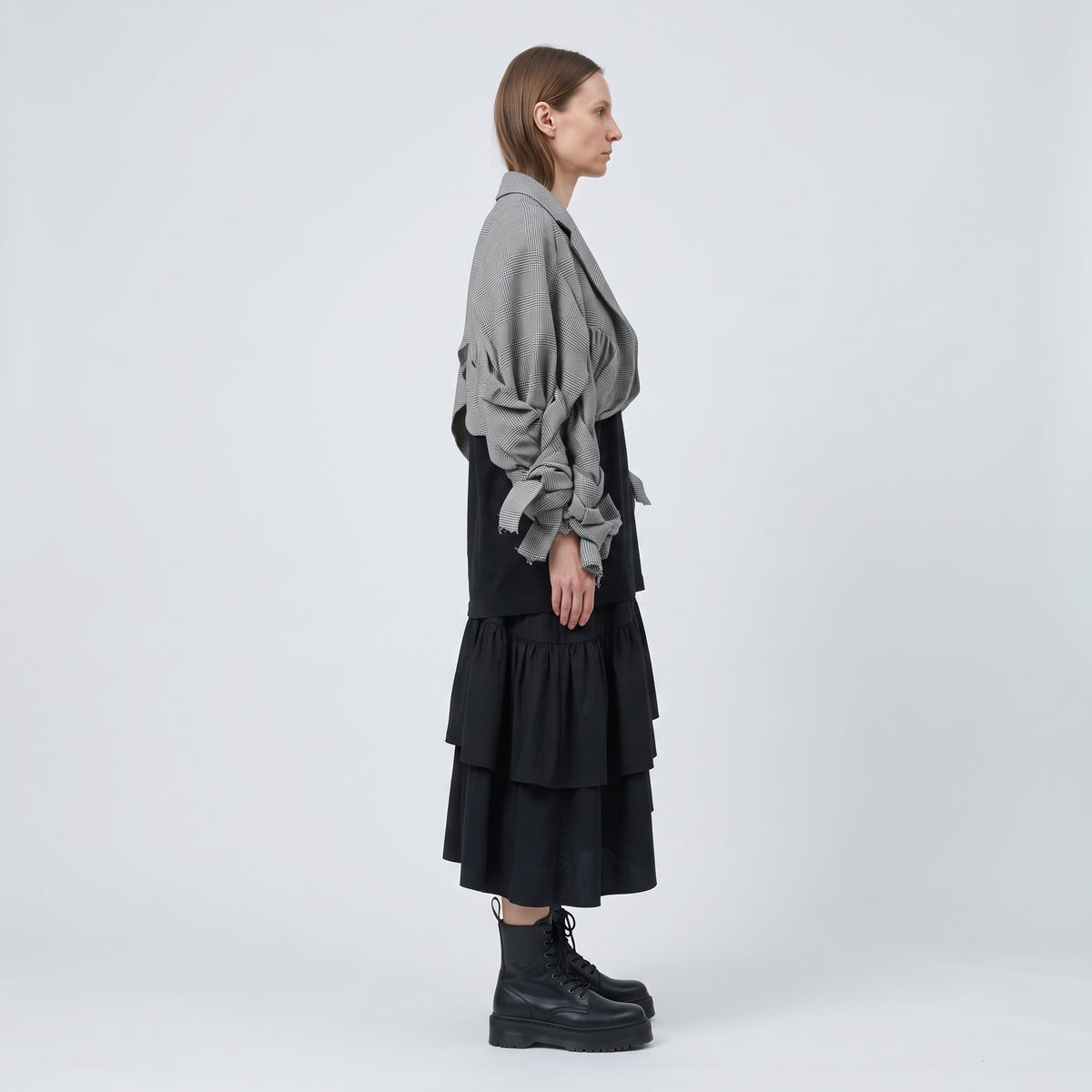 COMME DES GARCONS Deconstructed Plaid Cropped Jacket - view 4