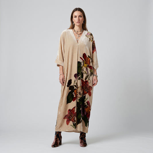 Floral Velvet V-Neck Kaftan Dress
