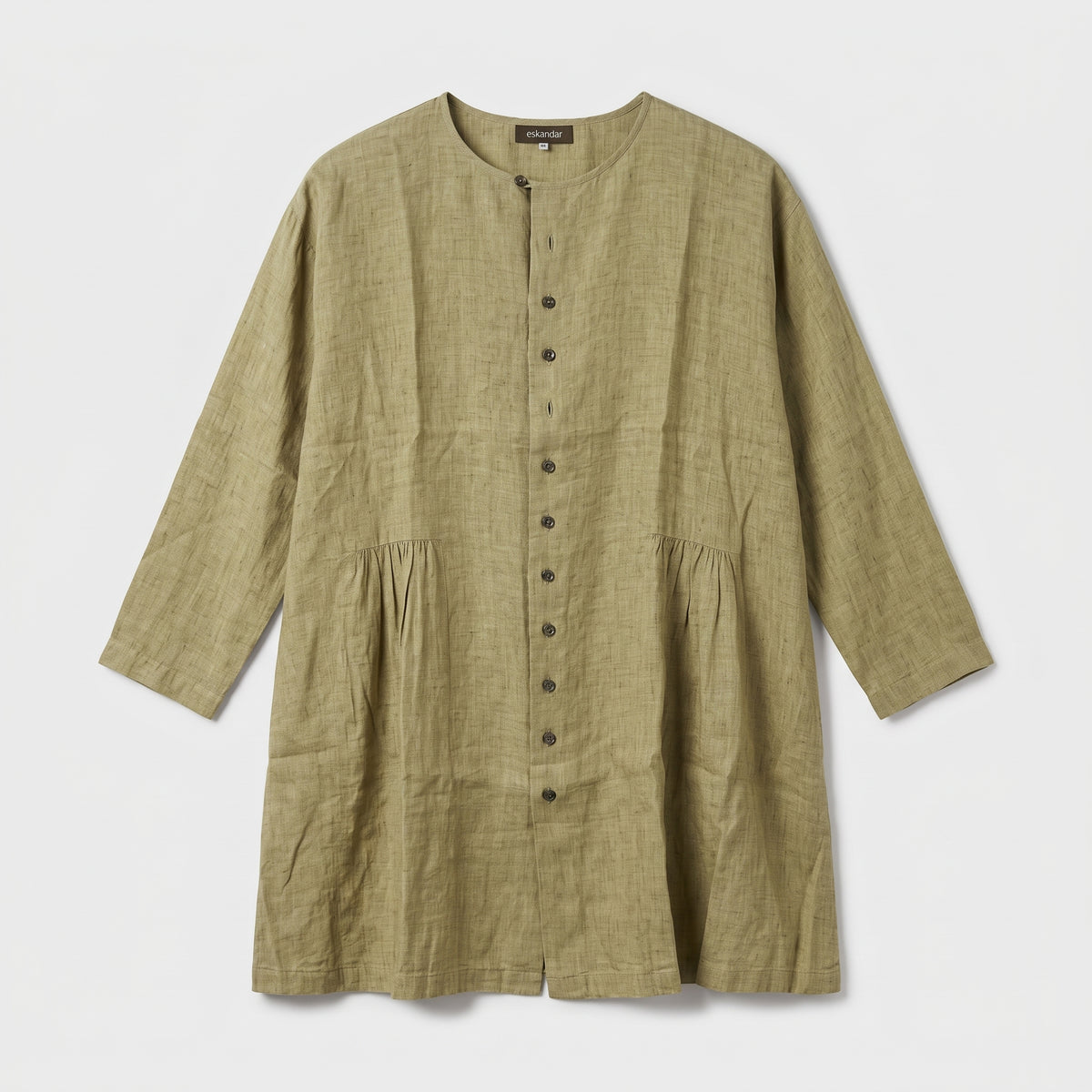 ESKANDAR Gold Green Linen Tunic Shirt