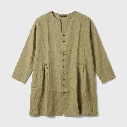 ESKANDAR Gold Green Linen Tunic Shirt