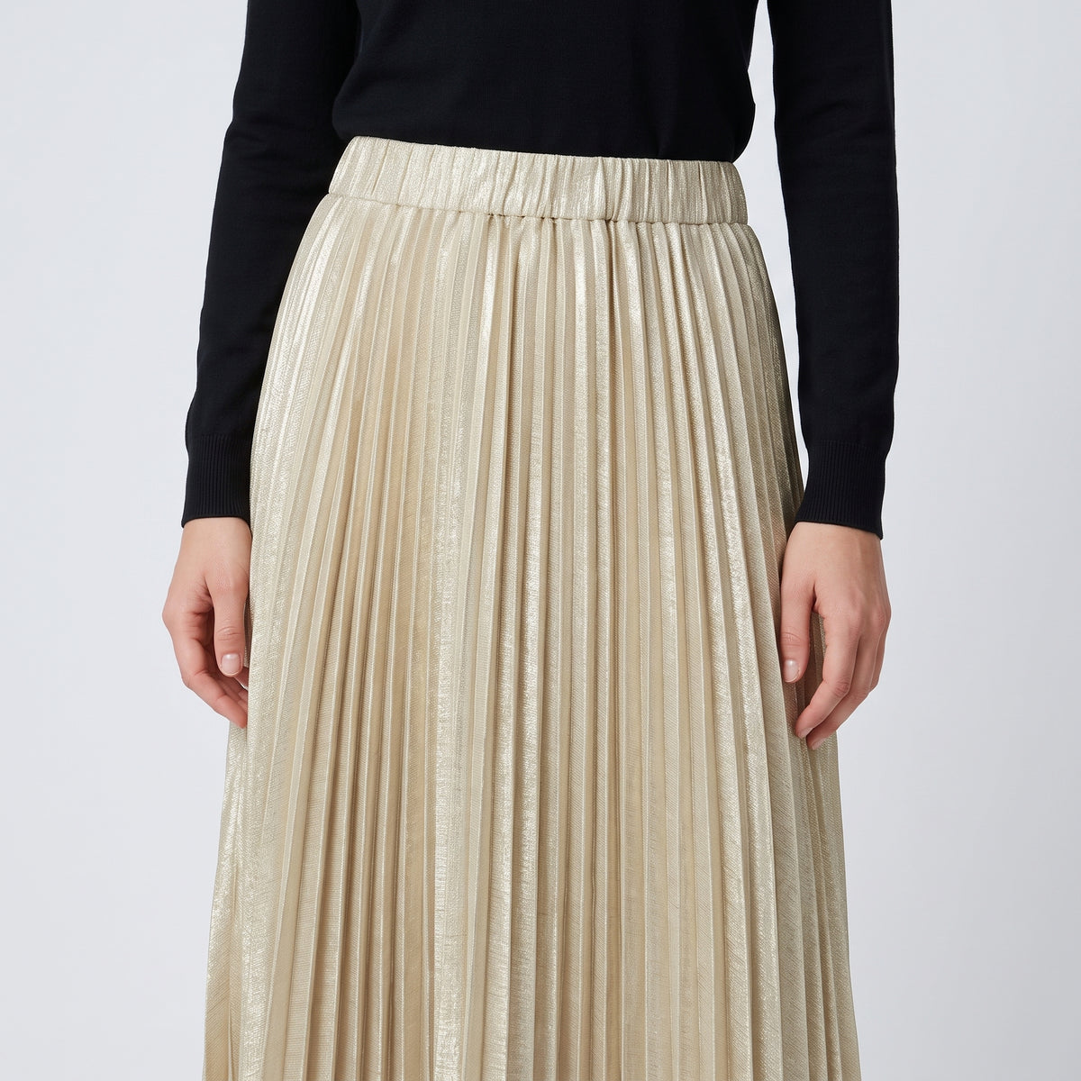 DUSAN Pleated Metallic Midi Skirt - view 2