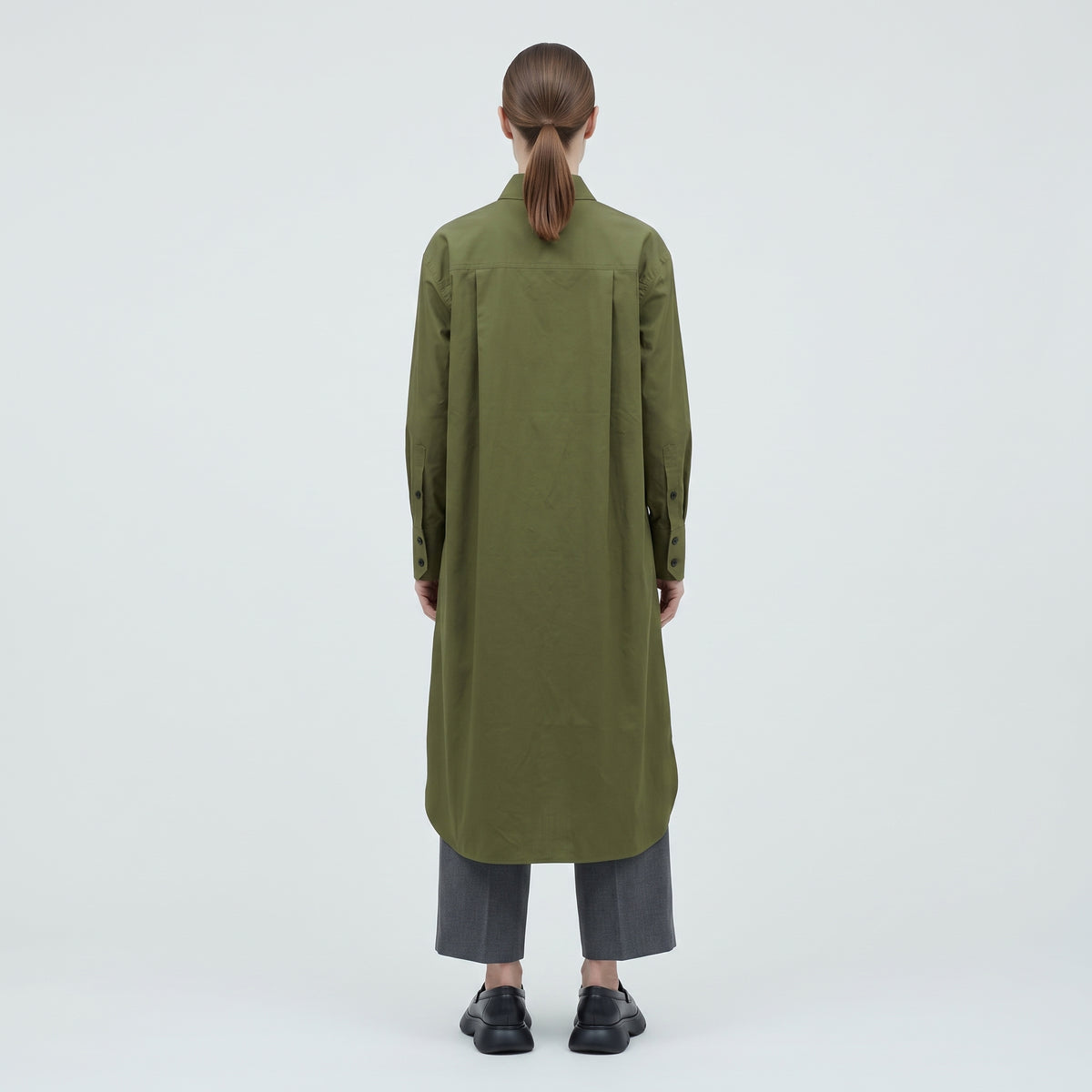 PLAN C Layered Olive Poplin Shirt Dress - view 4