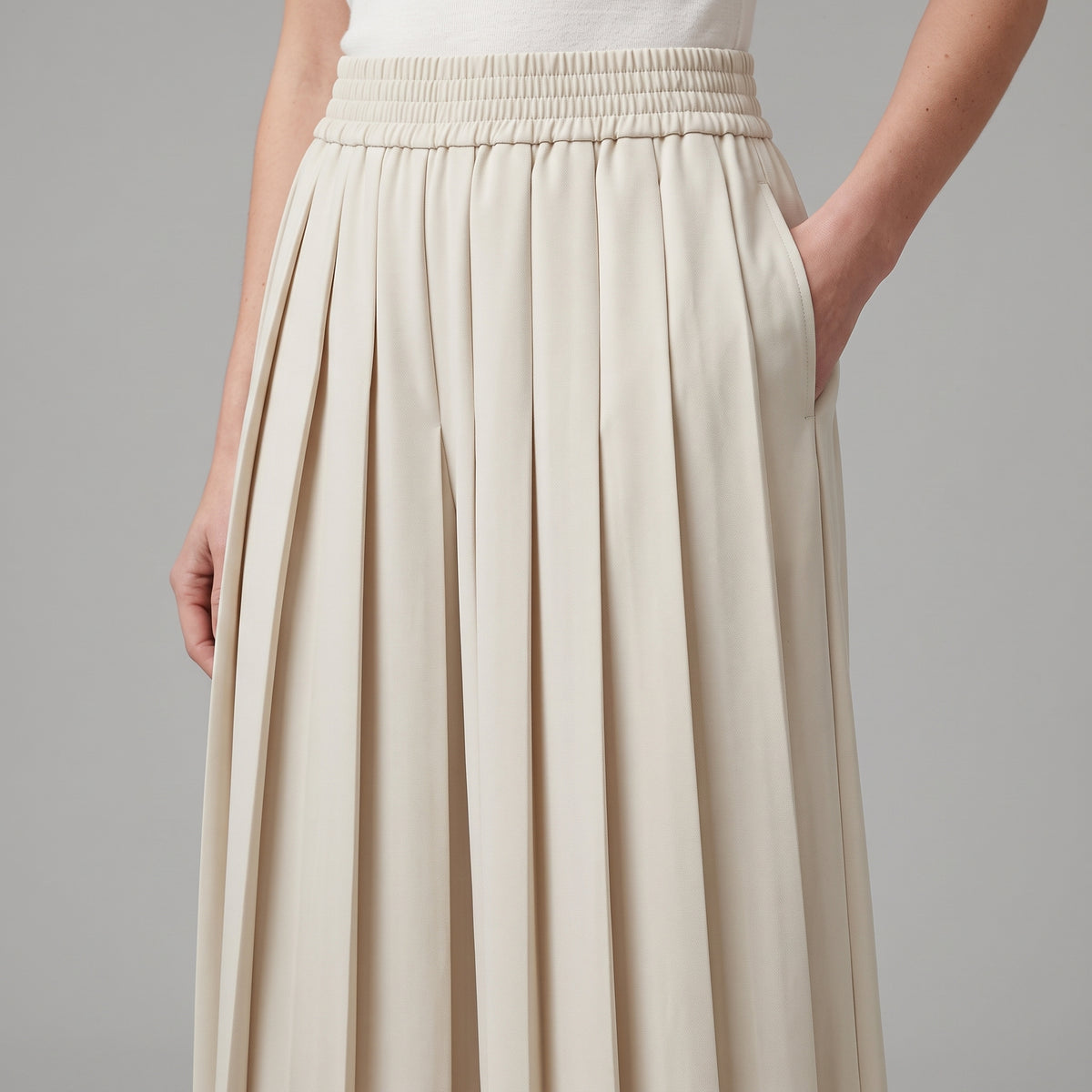 Pleated Wide-Leg Cream Trousers