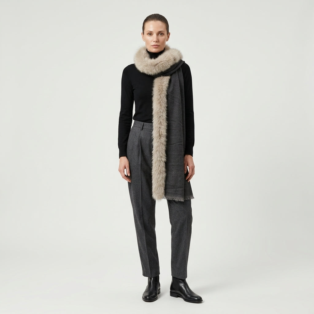 AMA PURE Fur Trimmed Dark Grey Cape - view 2