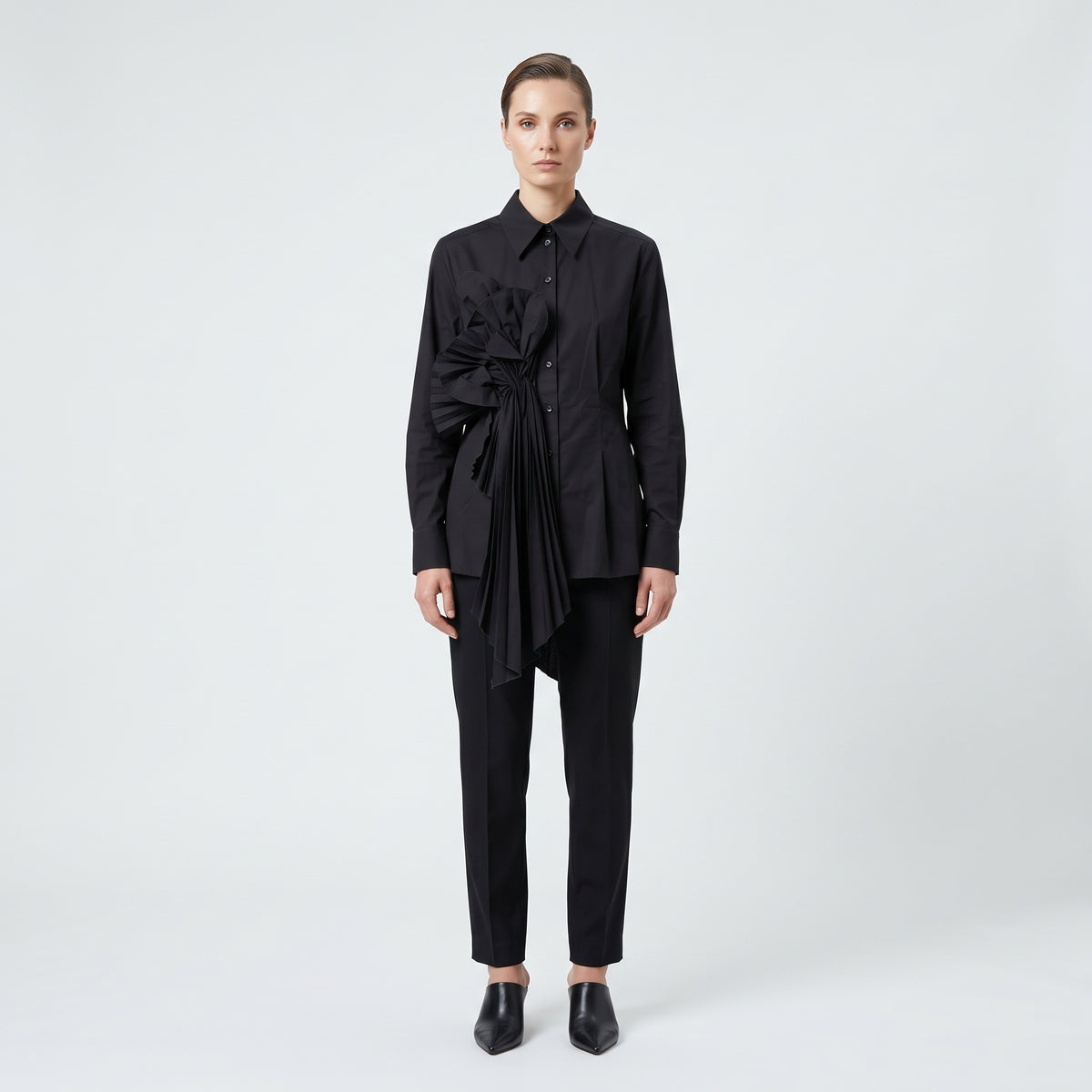 ALBERTA FERRETTI Pleated Architectural Black Cotton Shirt - view 3