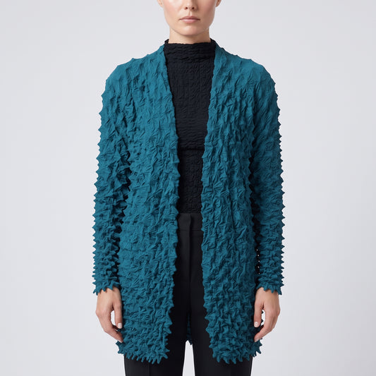 BUNZABURO Textured Shibori Turquoise Cardigan - view 2