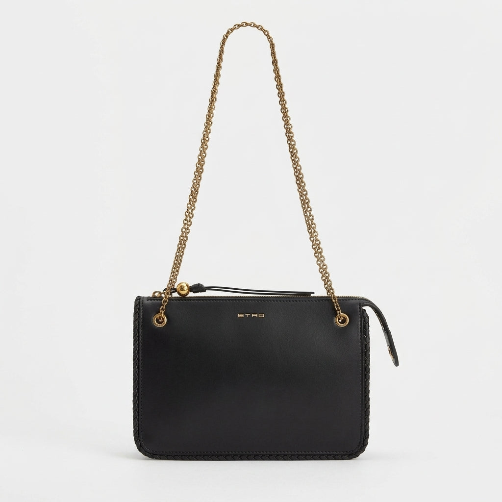ETRO Black Leather Chain Crossbody Bag