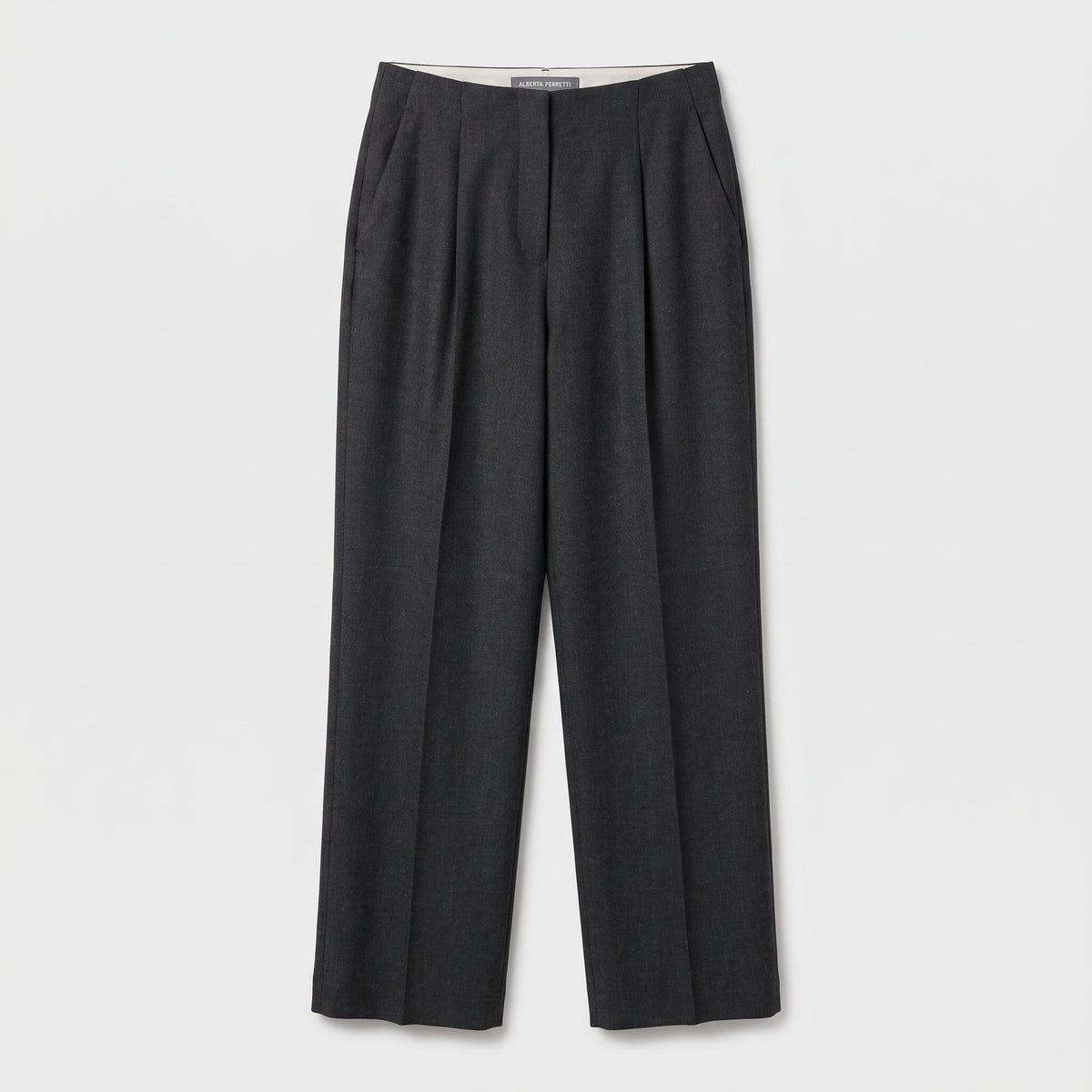 Pleated Grey Wide-Leg Trousers