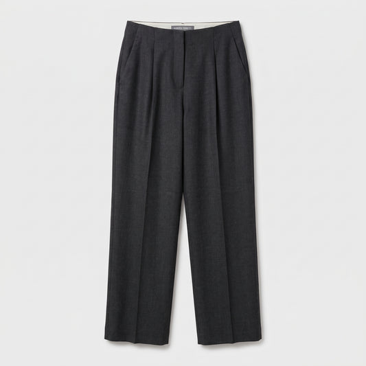 Pleated Grey Wide-Leg Trousers