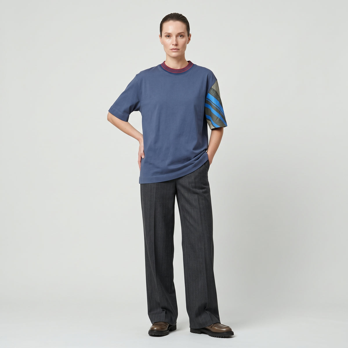 DRIES VAN NOTEN Navy Patchwork Sleeve T-Shirt - view 2
