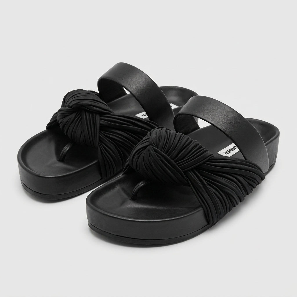 Black Ruched Platform Sandals