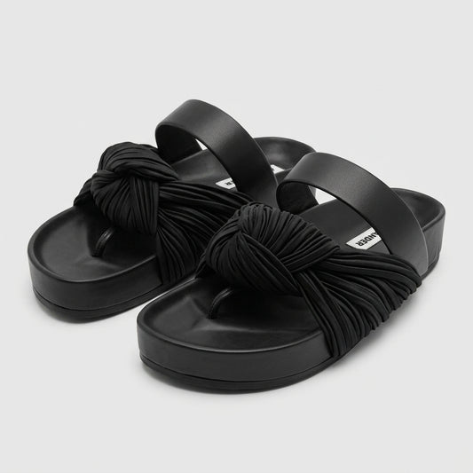 Black Ruched Platform Sandals