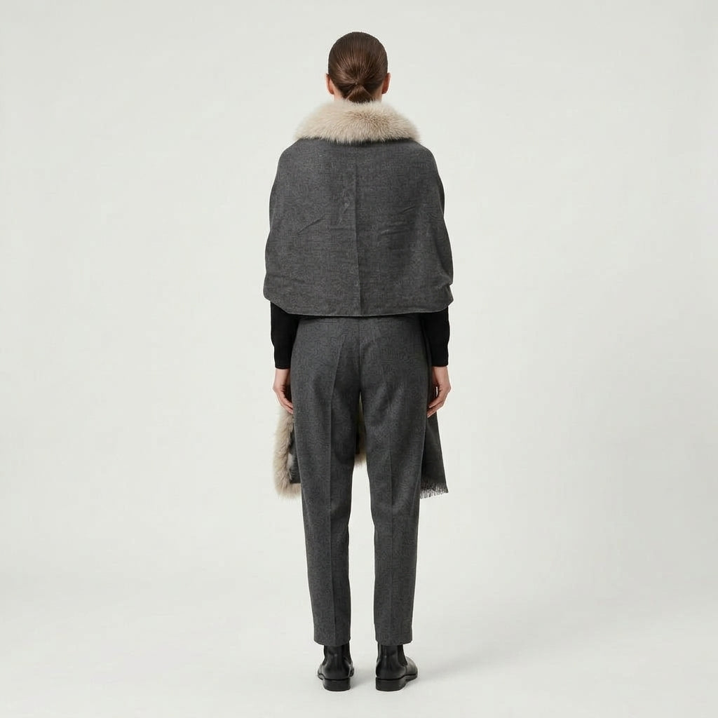 AMA PURE Fur Trimmed Dark Grey Cape - view 4