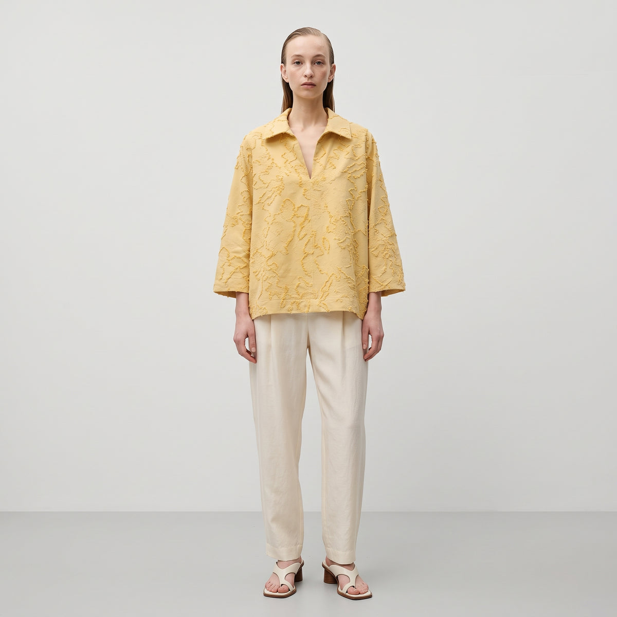 Textured Yellow Collared Blouse