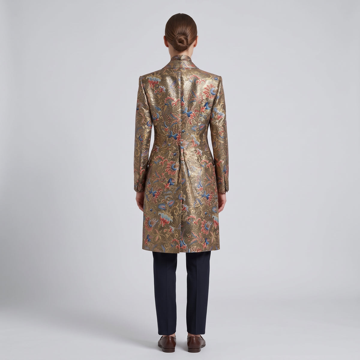 Gold Jacquard Floral Tailored Coat
