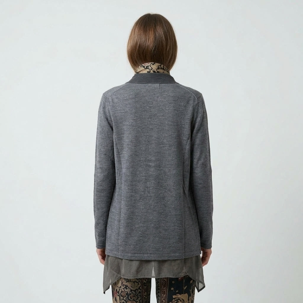 Printed Silk Layered Knit Cardigan