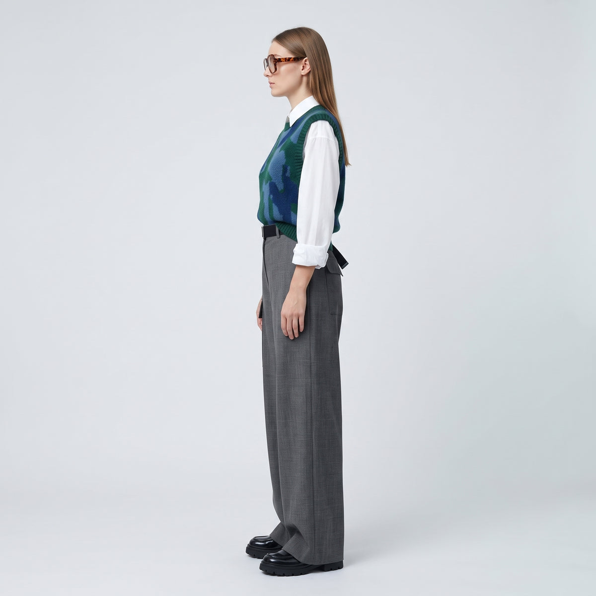 PLAN C Grey Belted Wide-Leg Trousers - view 4