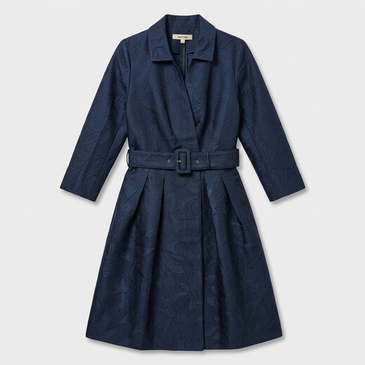 NATAN Navy Belted Jacquard Coat Dress