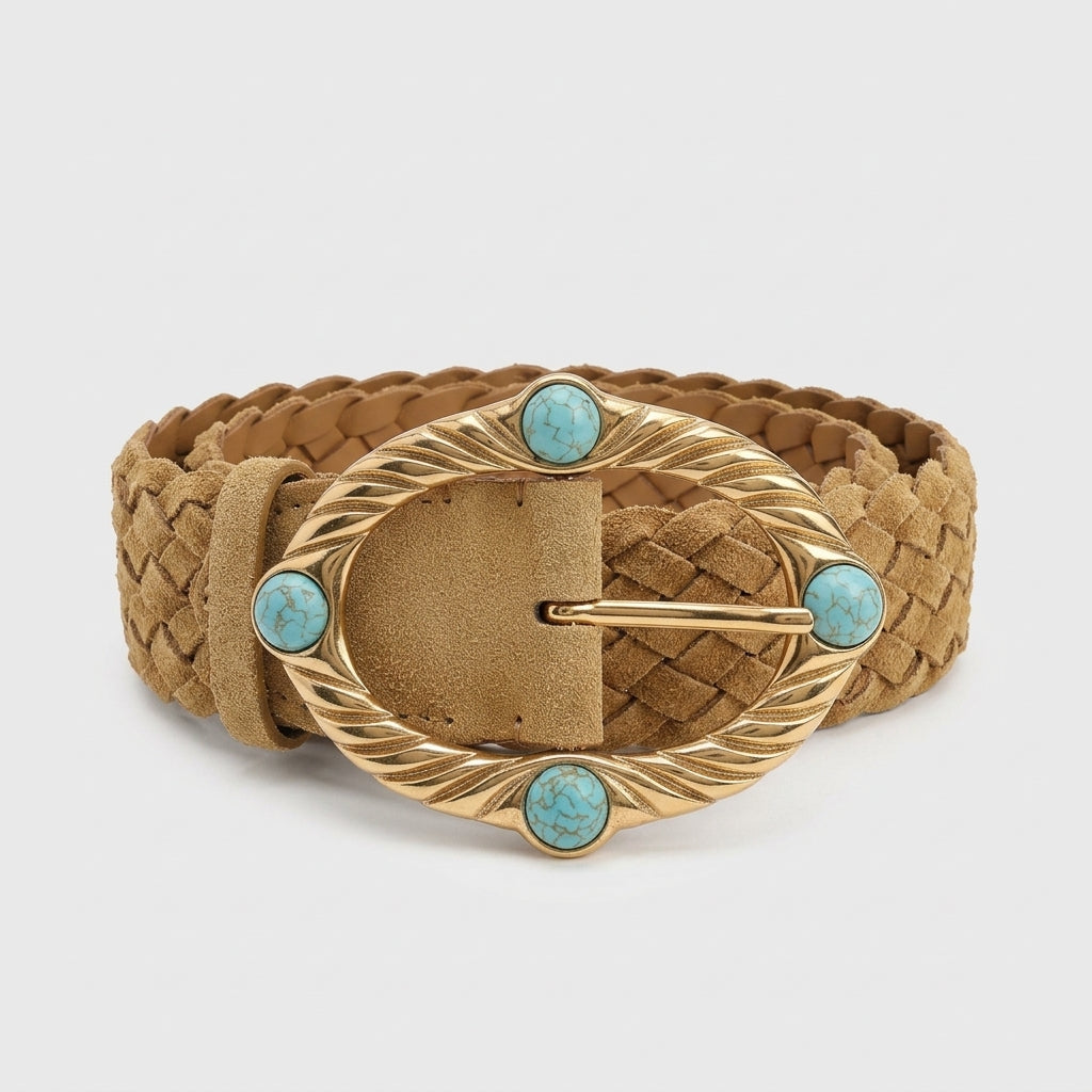 Braided Suede Turquoise Buckle Belt