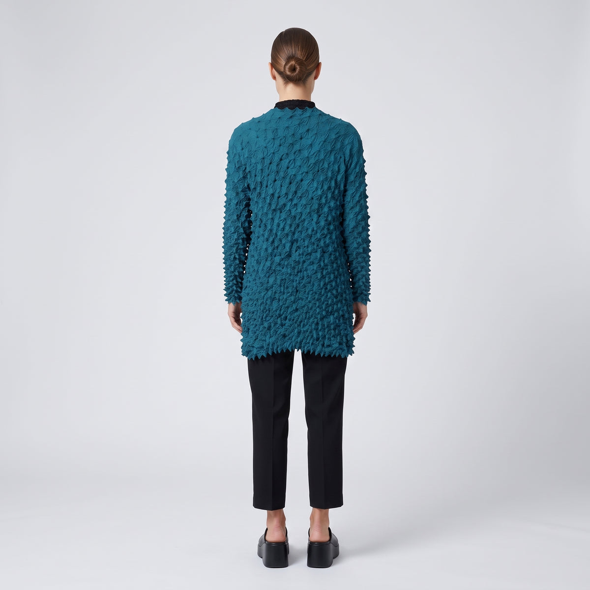 BUNZABURO Textured Shibori Turquoise Cardigan - view 5