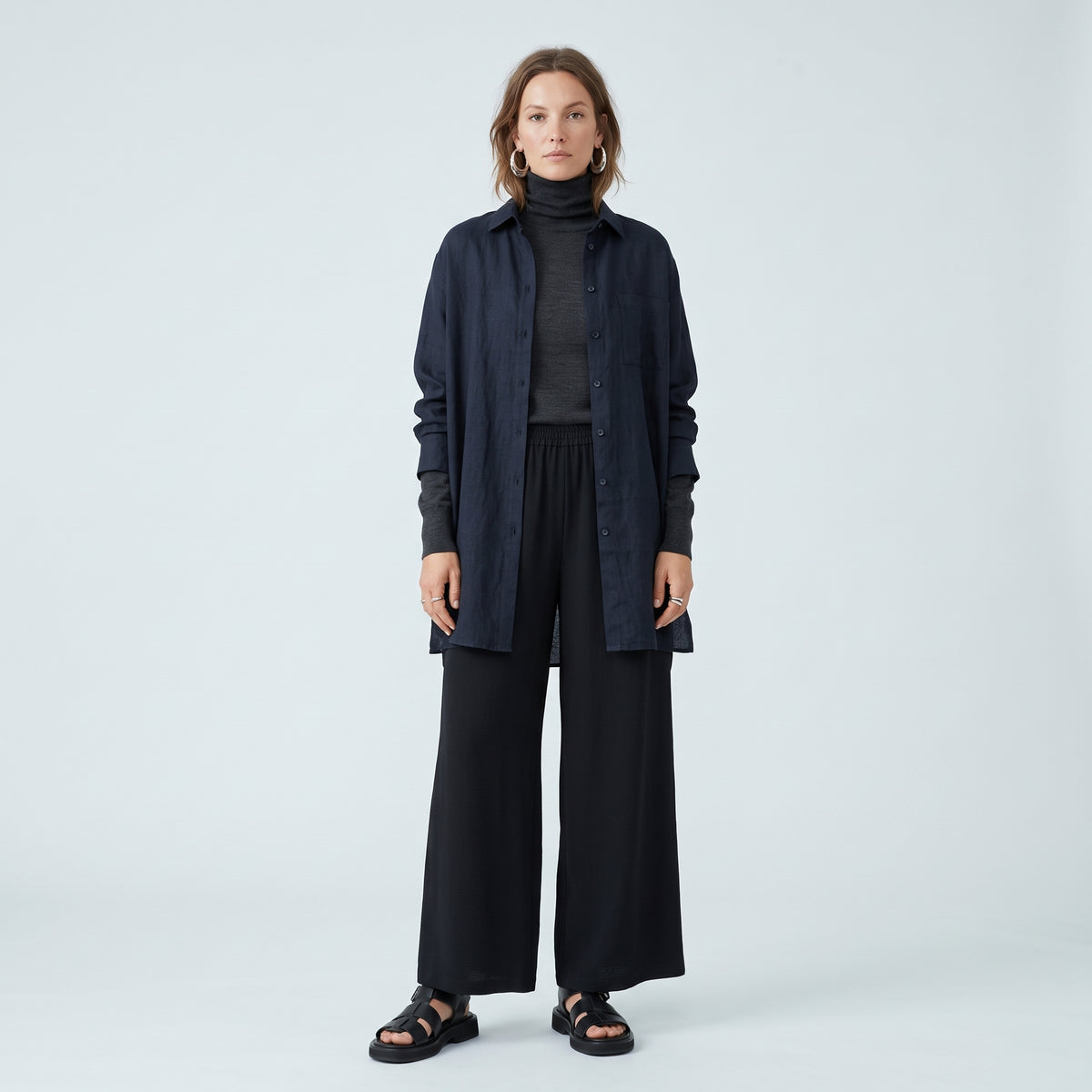 Black Wide Leg Elasticated Trousers