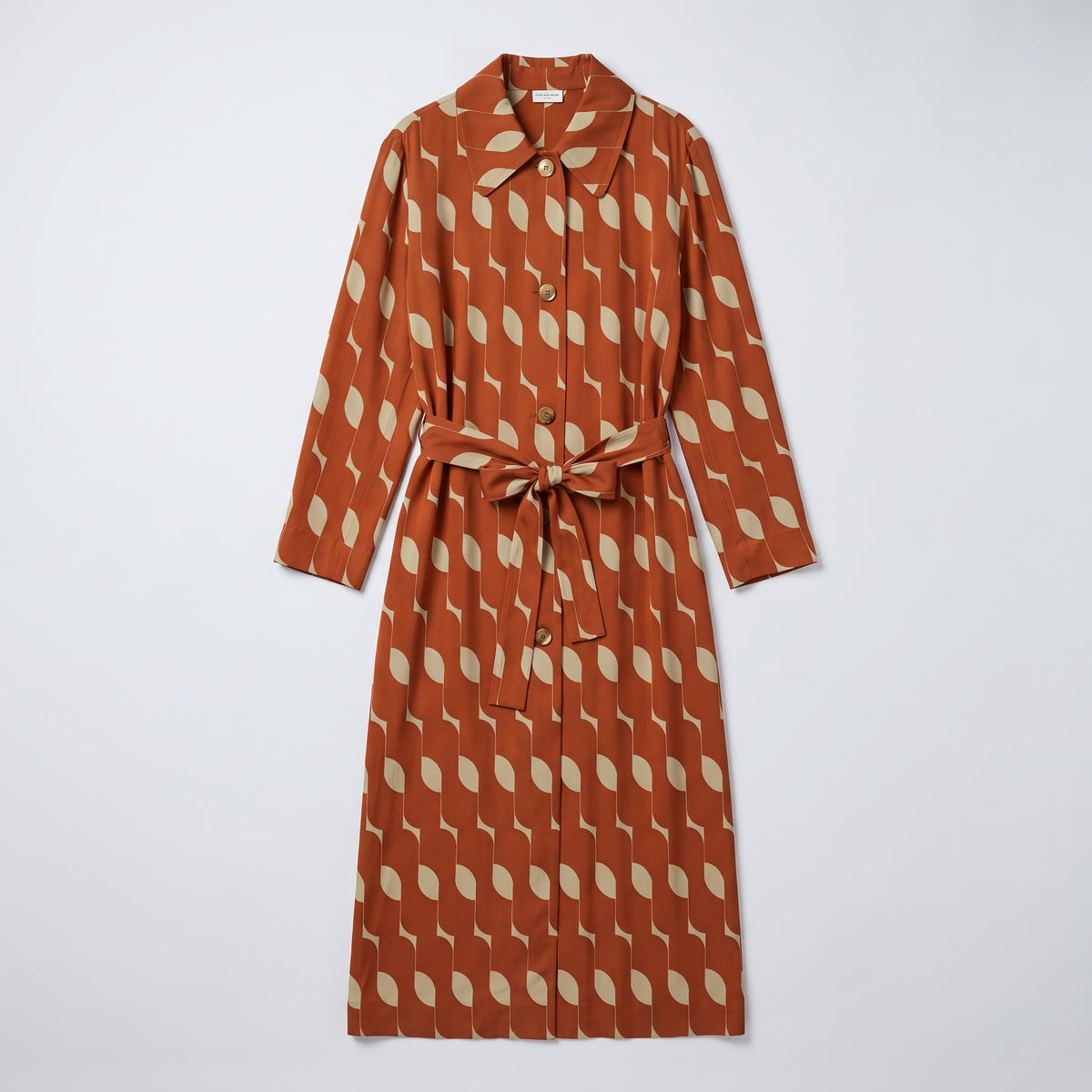 DRIES VAN NOTEN Patterned Rust Belted Coat