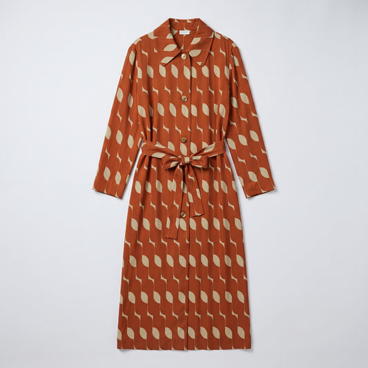 DRIES VAN NOTEN Patterned Rust Belted Coat