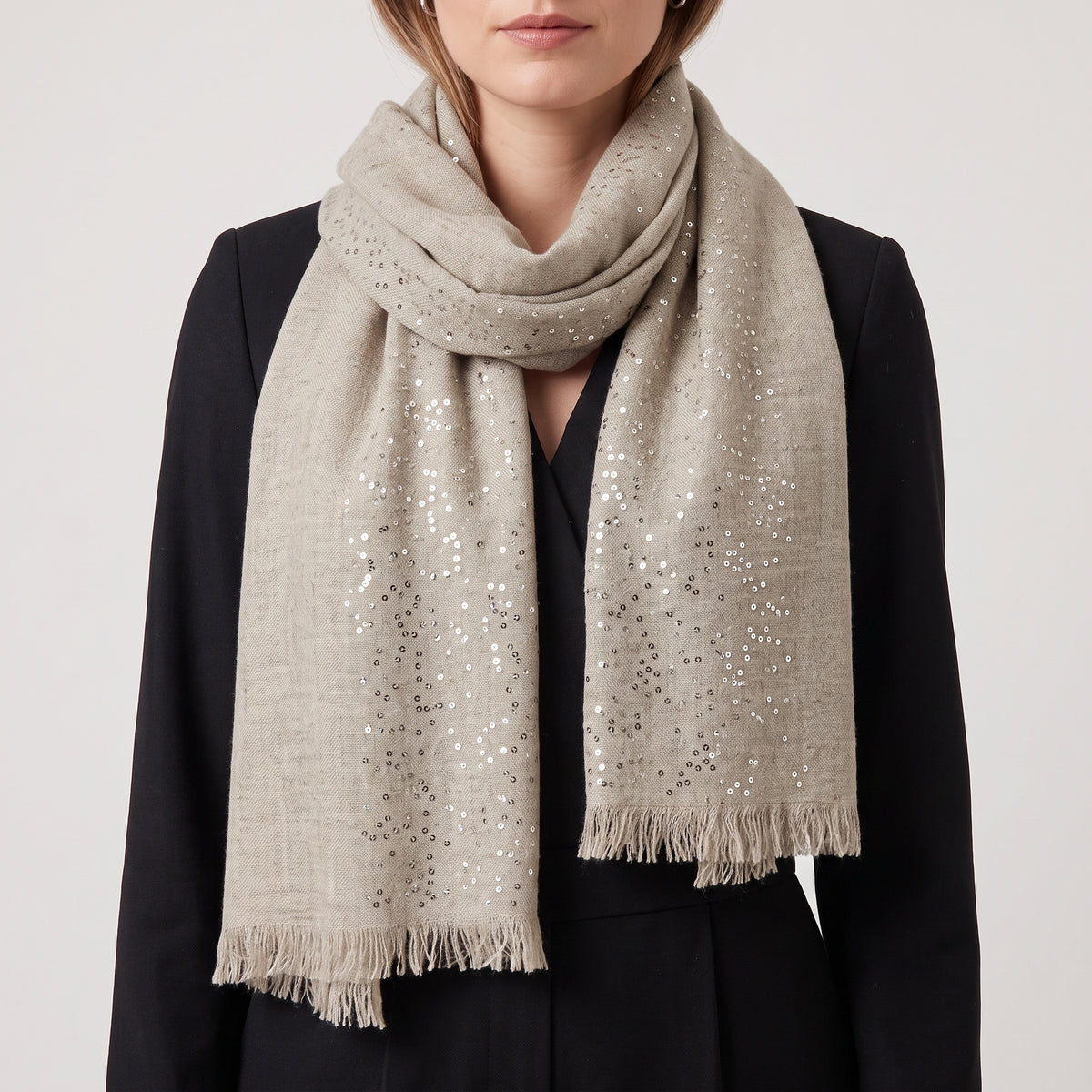Sequin Trimmed Fringed Scarf