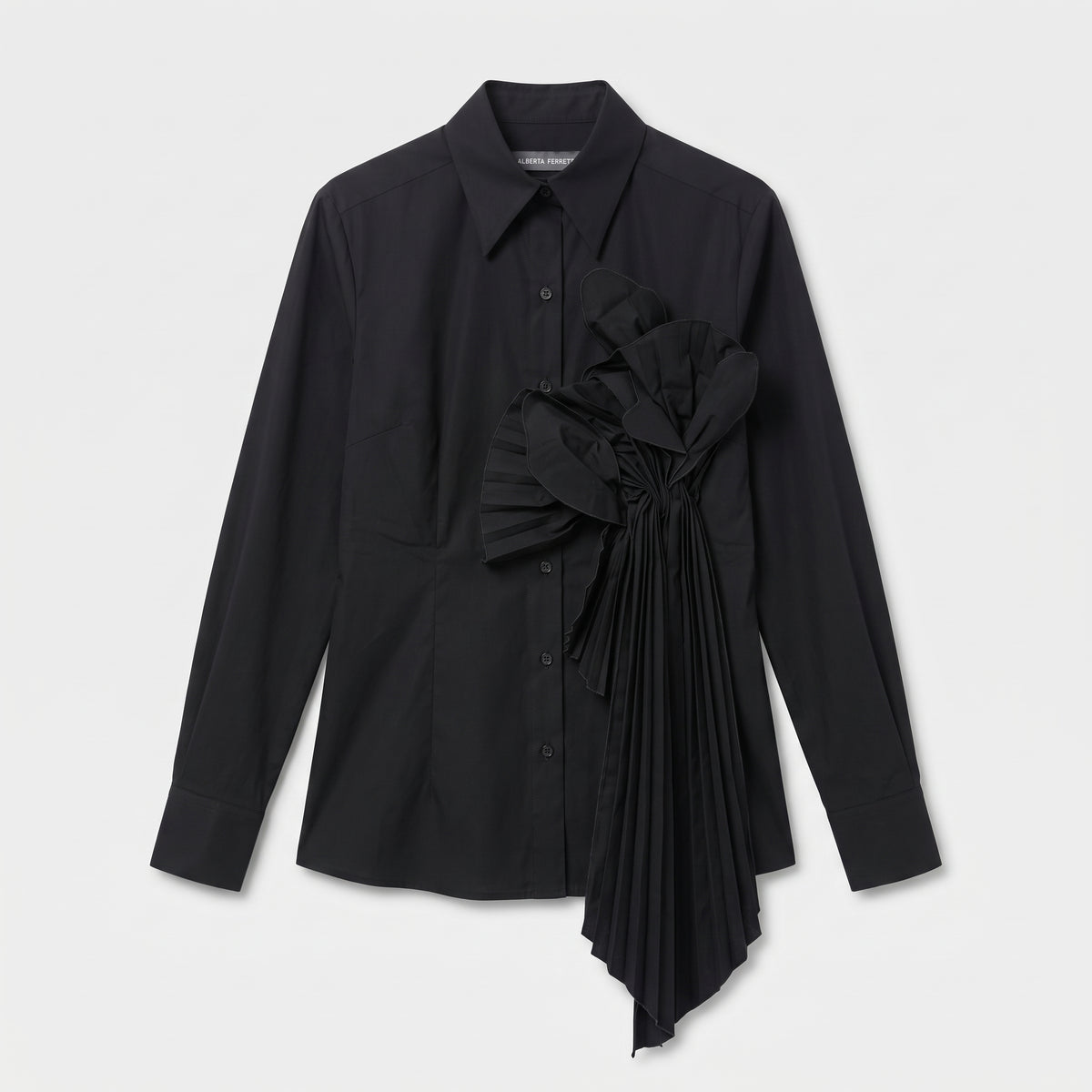 ALBERTA FERRETTI Pleated Architectural Black Cotton Shirt